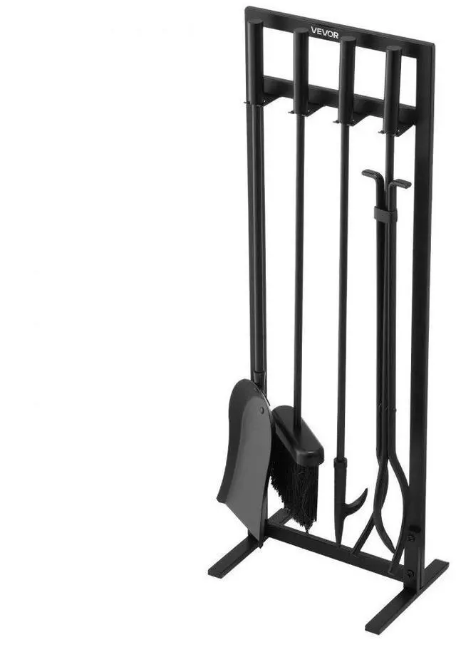Main image of VEVOR Fireplace Tool Set, 5 PCS Fire Tool Set and Holder with Square-Frame Stand, Tongs, Ash Shovel, Brush, Fire Place Poker, Wrought Iron Steel Fireplace Accessories for Indoor/Outdoor, Black
