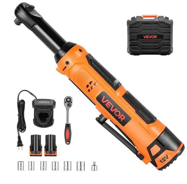Main image of VEVOR Cordless Ratchet Wrench, 3/8 inch Drive, 230 RPM, up to 33 ft-lbs of Torque, Battery Powered Electric Ratchet Wrench Set with Two 2.0Ah Batteries, Charger, Sockets, Adaptor and Carrying Case