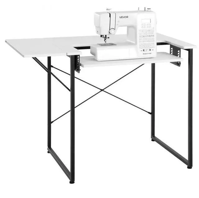 Main image of VEVOR Sewing Table, Multipurpose Sewing Machine Table with Foldable Side Shelf, Adjustable Shelf, Steel Legs, Computer Desk for Home, Fashion Studio, Art Studio, Educational Institution, White