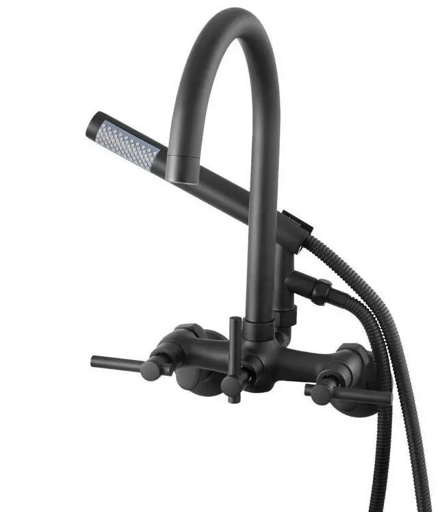 Main image of VEVOR Clawfoot Tub Faucet, Wall-Mounted Bathtub Faucet with Handheld Shower, Vintage Matte Black Clawfoot Tub Filler Shower Kit with Adjustable Swing Arms & Rotatable Gooseneck Spout for Bathtubs