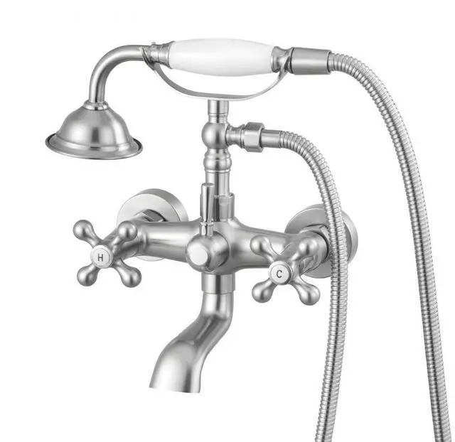 Main image of VEVOR Clawfoot Tub Faucet, Wall Mount Bathtub Faucets with Handheld Shower, Vintage Brushed Nickel Clawfoot Tub Filler Faucet Shower Kit with Adjustable Swing Arms & 360° Rotation Spout for Bathtubs
