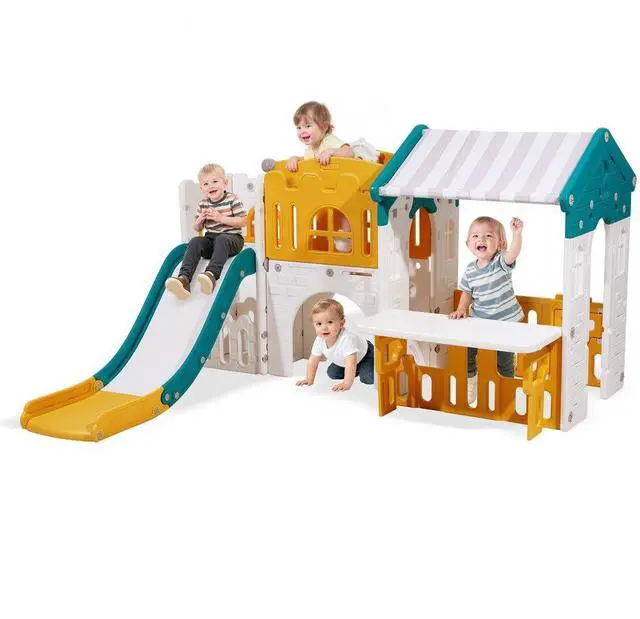 Main image of VEVOR Outdoor Playhouse, Versatile Toddler Playground with Slide, Basketball, Telescope, Steering Wheel, Crawling Tunnel, Sales Window, Toddler Playset for Aged 1+, Open Play Structure, HDPE Plastic