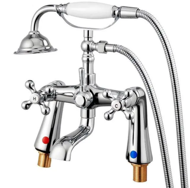 Main image of VEVOR Clawfoot Tub Faucet, Deck Mount Bathtub Faucets with Handheld Shower, Vintage Polished Chrome Clawfoot Tub Filler Faucet Shower Kit with 360° Rotation Spout & 59-inch Long Hose for Bathtubs