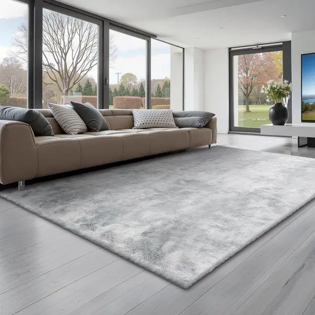 Main image of VEVOR Indoor Plush Area Rugs, 6 x 9 ft Soft Plush Carpet, Furry Shag Area Rugs for Living Room, Bedroom, Modern Home Decor Aesthetic Long-Pile Rug, Non-Shedding, Slip-Resistant, Tie-Dye Light Gray