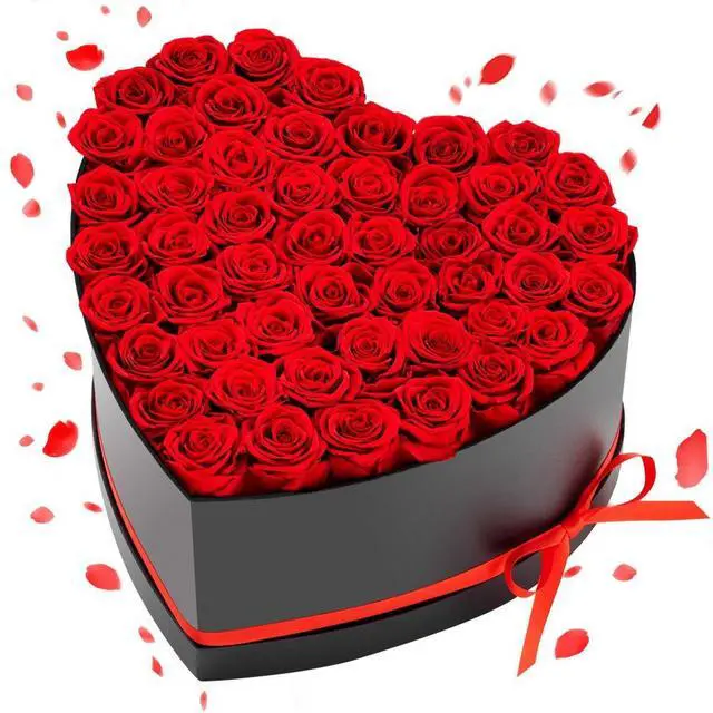Main image of VEVOR Forever Flowers, 50 Preserved Roses in a Heart Shape Box, Eternal Flowers Immortal Bouquet Birthday Present for Delivery Prime Women Her Wife Mothers, Anniversary, Valentine's Day,Christmas, Red