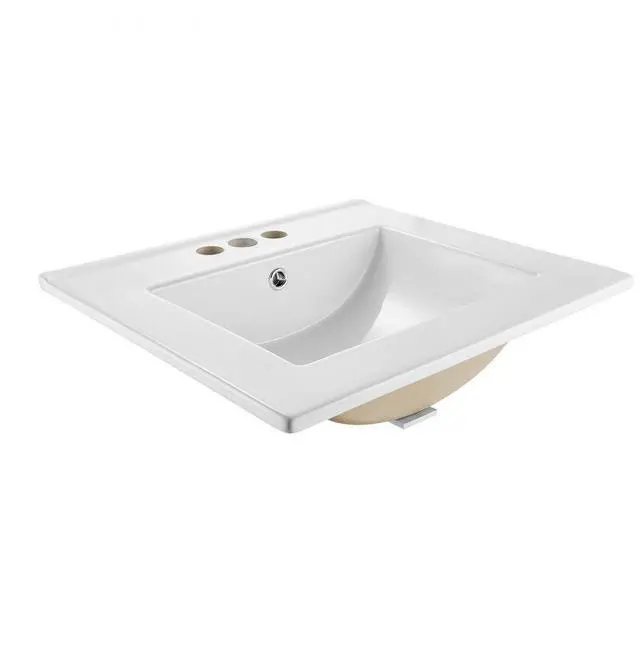 Main image of VEVOR Semi Recessed Bathroom Sink, 20.08 x 18.31 Inch Rectangular White Ceramic Vessel Sink with Overflow and 3 Faucet Holes, Drop in Modern Lavatory Vanity Bath Wash Bowl Basin Rectangle Small Space