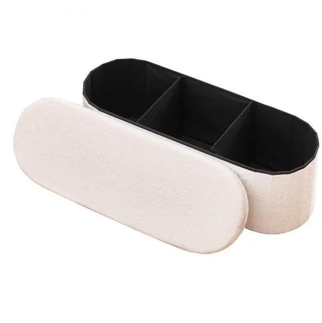 Main image of VEVOR Oval Storage Ottoman Bench, Foldable Teddy Fleece End of Bed Bench, Folding Upholstered Bed Ottoman Chest with Large Storage Space, Supports 660 lbs, for Living Room, Bedroom, Entryway, Beige