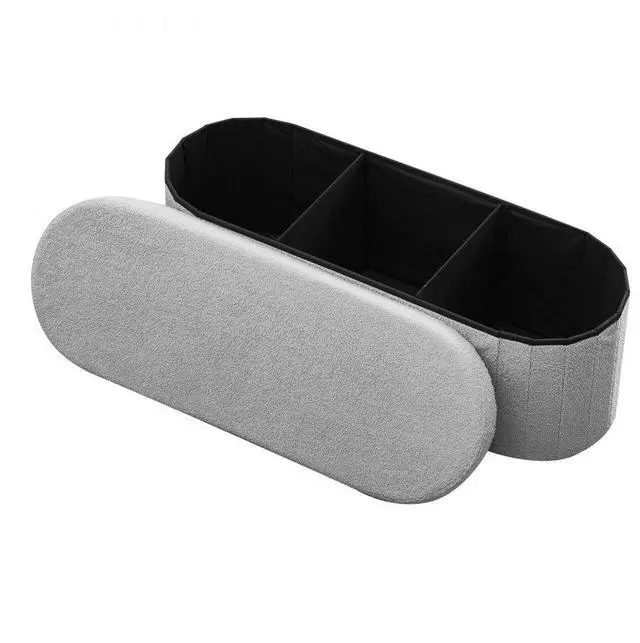 Main image of VEVOR Oval Storage Ottoman Bench, Foldable Teddy Fleece End of Bed Bench, Folding Upholstered Bed Ottoman Chest with Large Storage Space, Supports 660 lbs, for Living Room, Bedroom, Entryway, Grey
