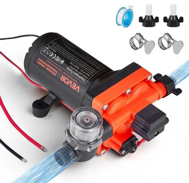 Main image of VEVOR RV Water Pump, 12V DC 6 GPM (22.7 L/min), 4-Chamber Self-Priming Diaphragm Water Pump with Automatic Pressure Switch, 70 PSI Max Pressure, On Demand for RV, Caravan, Marine, Yacht, Car Washing