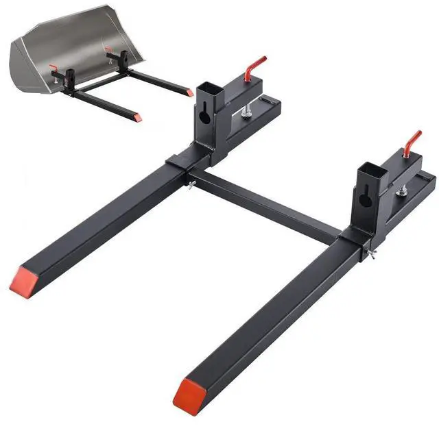 Main image of VEVOR Pallet Forks, 2000 lbs Clamp on Pallet Forks, 43-Inch Total Length Heavy-Duty Tractor Fork with Adjustable Stabilizer Bar for Tractor Attachments, Loader Bucket, and Skid Steer, Black
