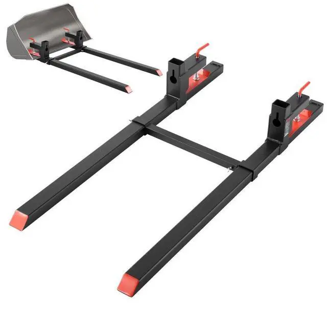 Main image of VEVOR Pallet Forks, 2000 lbs Clamp on Pallet Forks, 60-Inch Total Length Heavy-Duty Tractor Fork with Adjustable Stabilizer Bar for Tractor Attachments, Loader Bucket, and Skid Steer, Black