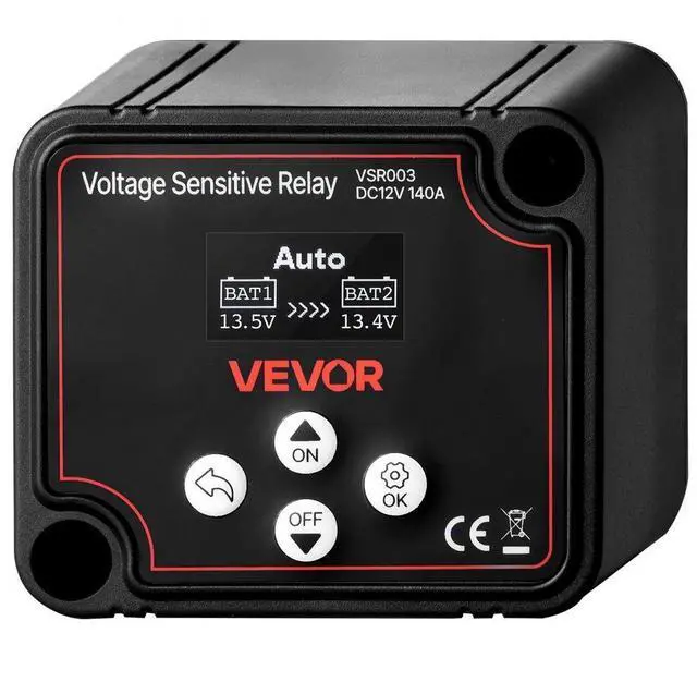Main image of VEVOR Dual Battery Isolator, 12V 140 Amp, Manual and Automatic VSR Voltage Sensitive Relay with LCD Screen, Smart Battery Isolator for Lithium & Lead-Acid Batteries, for Car Truck RV UTV ATV Boat