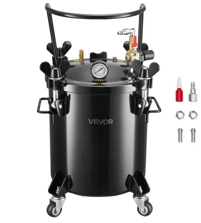 Main image of VEVOR Pressure Pot Paint Tank, 5.3 Gal/20 L Heavy Duty Steel Air Tool Pressure Pot, Spray Paint Pressures Pots with Three Quick-Connect Couplers for Home Use, DIY, Art Creations, Large-Diameter Tank