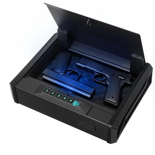 Main image of VEVOR Gun Safe, Heavy Duty Handgun Safe with Fingerprint/Password/Key, 3-Way Quick Access Firearm Case Box with Lighting for 2 Pistols & 2 Magazines, Pistol Gun Box for Nightstand Bedside Desk Car