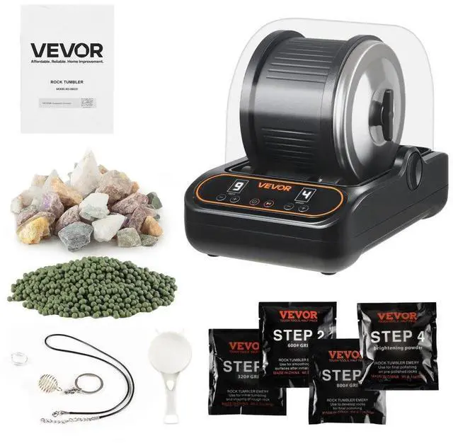 Main image of VEVOR Rock Tumbler, 3 lb Rock Polishing Machine, Rocks Tumbling Kit with 4-Speed Adjustment, 19 Day Timer, PC Sound Reduction Cover & TPU Drum, Direct Drive Motor Rocks Polishing, Quiet Operation