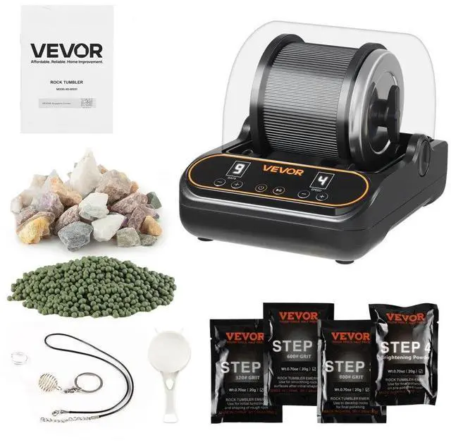 Main image of VEVOR Rock Tumbler, 1 lb Rock Polishing Machine, Rocks Tumbling Kit with 4-Speed Adjustment, 19 Day Timer, PC Sound Reduction Cover & TPU Drum, Direct Drive Motor Rocks Polishing, Quiet Operation
