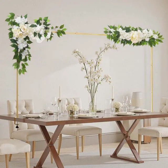 Main image of VEVOR Over the Table Rod Stand with Clamps, Adjustable 28"-98" Length & 13"-42" Height, Table Arch Stand with Floral Accessories, Gold Balloon Frame for Wedding Birthday Party Christmas Decoration