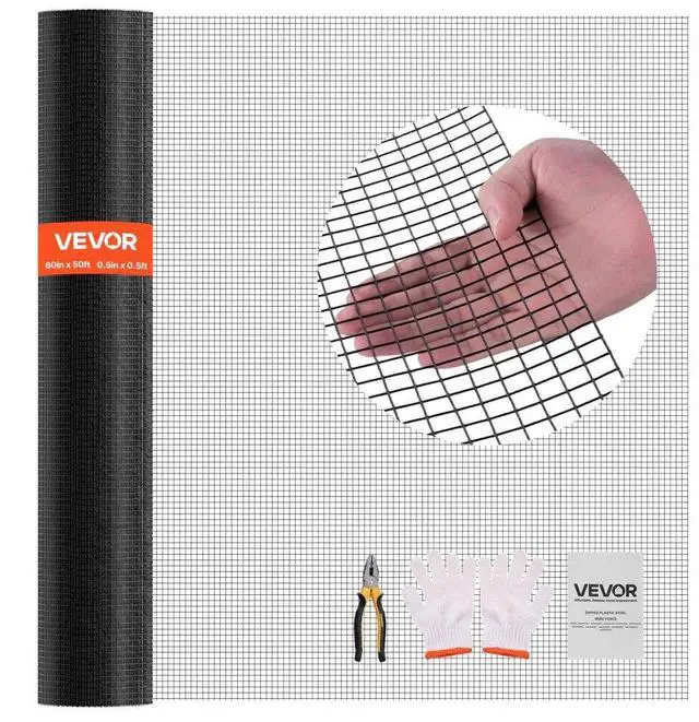 Main image of VEVOR Hardware Cloth 60 in x 50 ft, 1/2 in 19 Gauge Galvanized Wire Mesh Roll, Weather-Resistant Vinyl Coated Chicken Wire Fencing, Heavy Duty Welded Garden Plant Fencing for Rabbit Cage Snake Fence