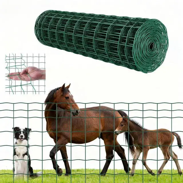 Main image of VEVOR Farm Fence, 39 x 787 in, 4 x 4 in Mesh 2.1mm Galvanized Steel Wire Fencing for Cattle, Hog & Sheep, Heavy Duty Vinyl Coated Livestock Fence for Animal Enclosures, Cage Wire, Garden Fences, Green
