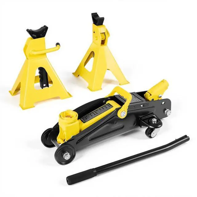 Main image of VEVOR Low Profile Floor Jack, 2 Ton (4400 lbs) Capacity, Steel Racing Floor Jack with Stands, Single Piston Quick Lift Pump, Hydraulic Trolley Car Lift for Compact SUVs, Lifting Range 5.1-12.2 Inches