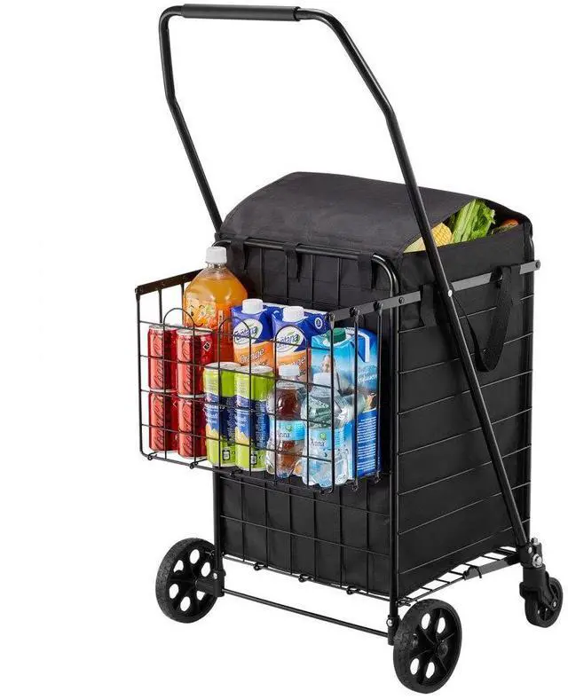 Main image of VEVOR Shopping Cart, Folding Grocery Utility Cart with Dual Baskets, Waterproof Liner & Wheels, 100 LBS Large Load Capacity, Heavy Duty Laundry Basket for Laundry, Shopping, Camping, Grocery, Luggage