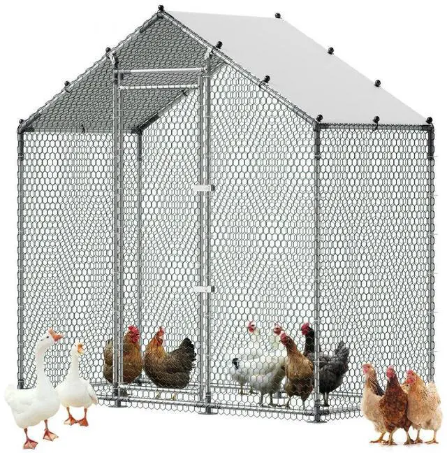 Main image of VEVOR Large Metal Chicken Coop,6.6 x 3.3 x 6.6 ft, Walk-in Chicken Run House with Waterproof Cover & Sturdy Frame, Spire Roof Poultry Cage Duck Pen for Rabbit Hen Goose Outdoor Backyard Farm Use