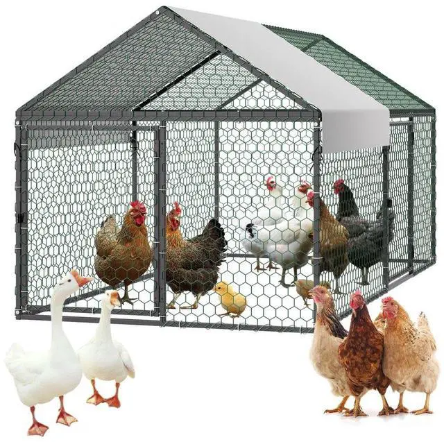 Main image of VEVOR Metal Chicken Coop for 4-6 Chickens, 3.3 x 6.6 x 3.3 ft, Small Chicken Cage with Waterproof Cover & Double Doors, Spire Roof Poultry Run Compatible with Wooden Coops, for Rabbit Hen Goose Duck