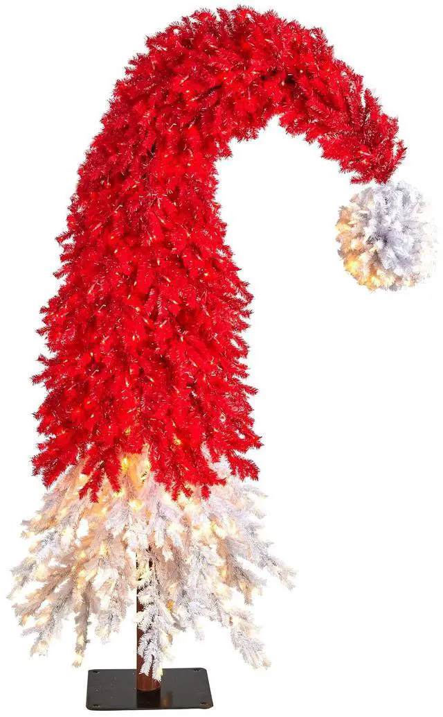 Nearly Natural 9' Holiday Red Santa's Hat Xmas Tree w/600 LEDs & 1992 Tips