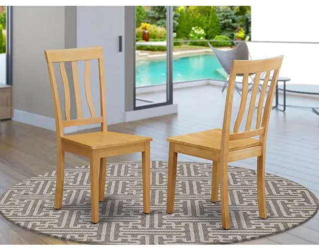 Alt view image 4 of 5 - Set of 2 Chairs ANC-OAK-W Antique Kitchen dining Chair Wood Seat with Oak Finish