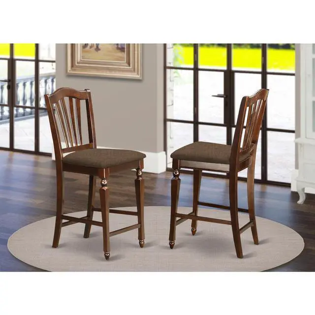 Alt view image 4 of 4 - Set of 2 Chairs CHS-MAH-C Chelsea Stools with upholstered seat, 24" seat height