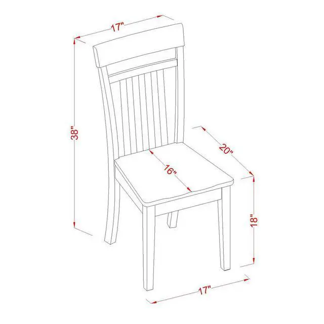 Alt view image 5 of 5 - Set of 2 Chairs CAC-MAH-W Capri slat back Chair for dining room with wood Seat