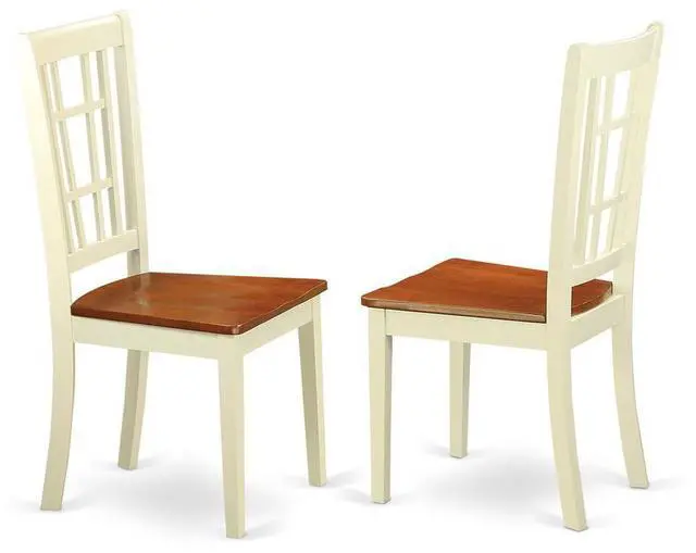Alt view image 3 of 5 - Set of 2 Chairs NIC-WHI-W Nicoli Dining Chair with Wood Seat buttermilk & brown finish