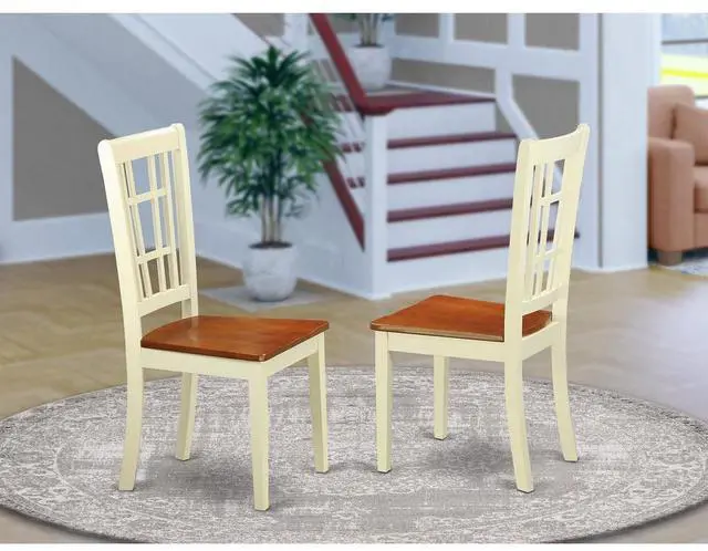 Alt view image 4 of 5 - Set of 2 Chairs NIC-WHI-W Nicoli Dining Chair with Wood Seat buttermilk & brown finish