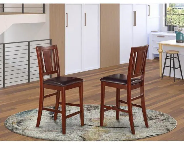 Alt view image 4 of 5 - Set of 2 Chairs BUS-MAH-LC Buckland Counter Height Dining Chair with Leather Uphostered Seat in Mahogany Finish