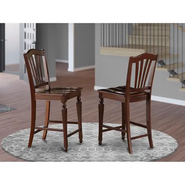Alt view image 4 of 5 - Set of 2 Chairs CHS-MAH-W Chelsea Stools with wood seat, 24" seat height