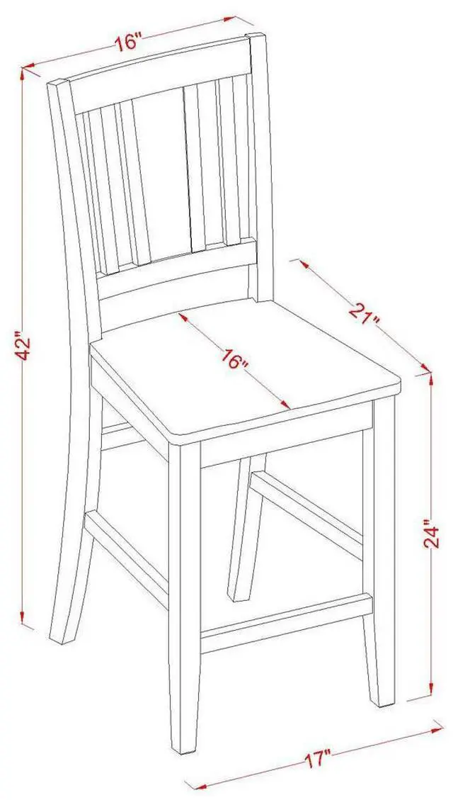 Alt view image 5 of 5 - Set of 2 Chairs BUS-MAH-W Buckland Counter Height Dining room Chair with Wood Seat in Mahogany Finish