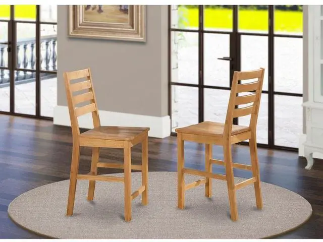 Alt view image 4 of 5 - Set of 2 Chairs CFS-OAK-W Caf Pub Counter Height with Wood Seat - Natural Oak Finish