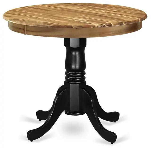 Alt view image 3 of 4 - AMT-NBK-TP Antique Dining Table Made of Acacia Wood offering Wood Texture Table Top, 36 Inch Round, Wirebrushed Black Pedestal