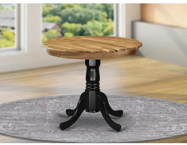 Alt view image 4 of 4 - AMT-NBK-TP Antique Dining Table Made of Acacia Wood offering Wood Texture Table Top, 36 Inch Round, Wirebrushed Black Pedestal