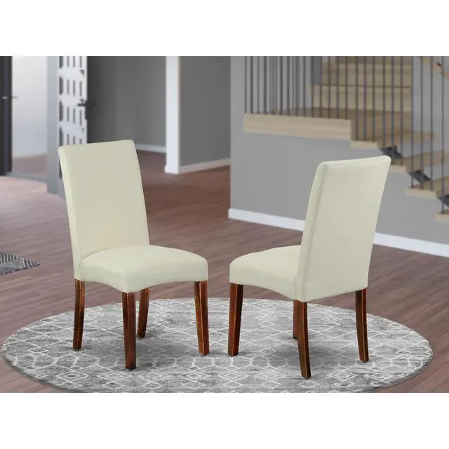 Alt view image 4 of 4 - Set of 2 Chairs DRP3T01 Parson Chair with Mahogany Finish Leg and Linen fabric- Cream Color