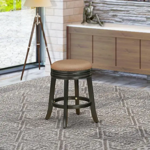 Alt view image 5 of 6 - DVS024-112 Devers Swivel Backless Barstool 24'' Seat Height With Black Leg And F12-12 Pu Leather Brown Roast