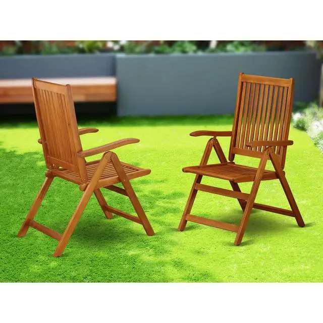 Alt view image 4 of 4 - Set of 2 Chairs BCNC5NA 5 Position Outdoor-Furniture folding arm Chair made from Solid Acacia Wood -Set of two
