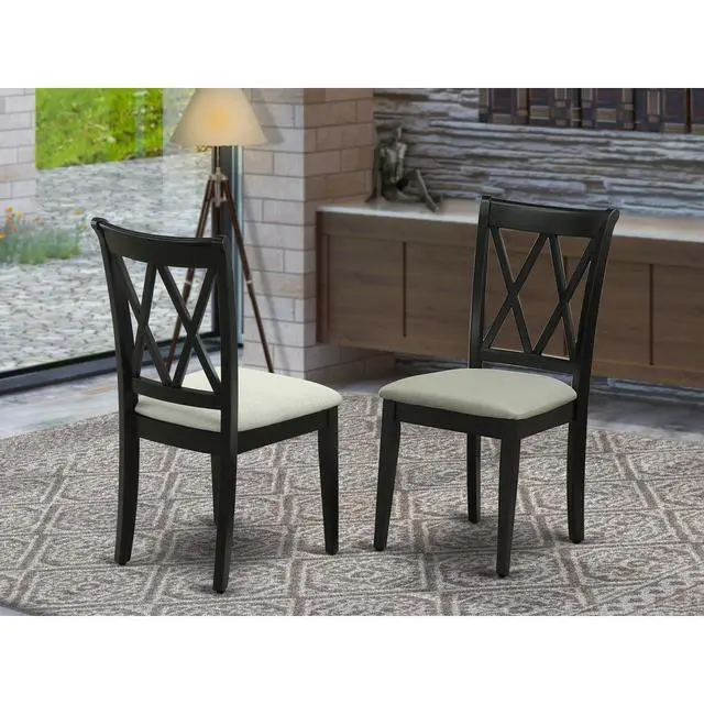 Alt view image 4 of 4 - Set of 2 Chairs CLC-BLK-C Clarksville Double X-back chairs with Linen Fabric Upholstered Seat in Black finish