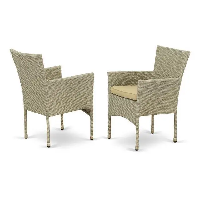 Alt view image 3 of 4 - Set of 2 Chairs BKLC103A BORK PATIO CHAIR WITH CUSHION, NATURAL LINEN WICKER, AND BEIGE CUSHION