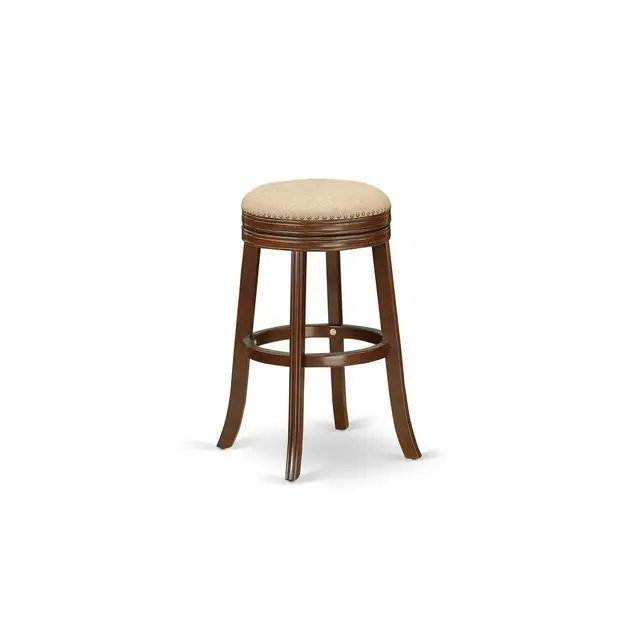 Alt view image 4 of 6 - DVS030-303 Devers Swivel Backless Barstool 30'' Seat Height With Mahogany Leg And F12-03 Pu Leather Mocha