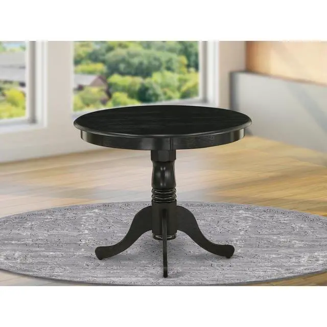 Alt view image 9 of 9 - ANT-ABK-TP Antique Dining Table Made of Rubber Wood, 36 Inch Round, Wirebrushed Black Finish