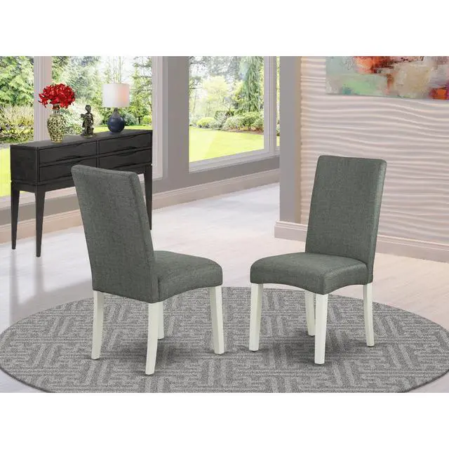 Alt view image 4 of 4 - Set of 2 Chairs DRP2T07 Parson Chair with Linen White Finish Leg and Linen fabric- Gray Color