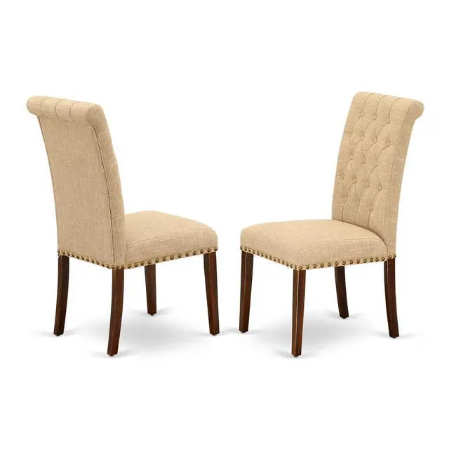 Alt view image 3 of 4 - Set of 2 Chairs BRP3T04 Bremond Parson Chair With Mahogany Leg And Linen Fabric Light Fawn