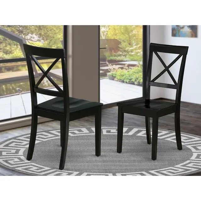 Alt view image 4 of 4 - Set of 2 Chairs BOC-BLK-W Boston Chair Wood Seat in Black Finish