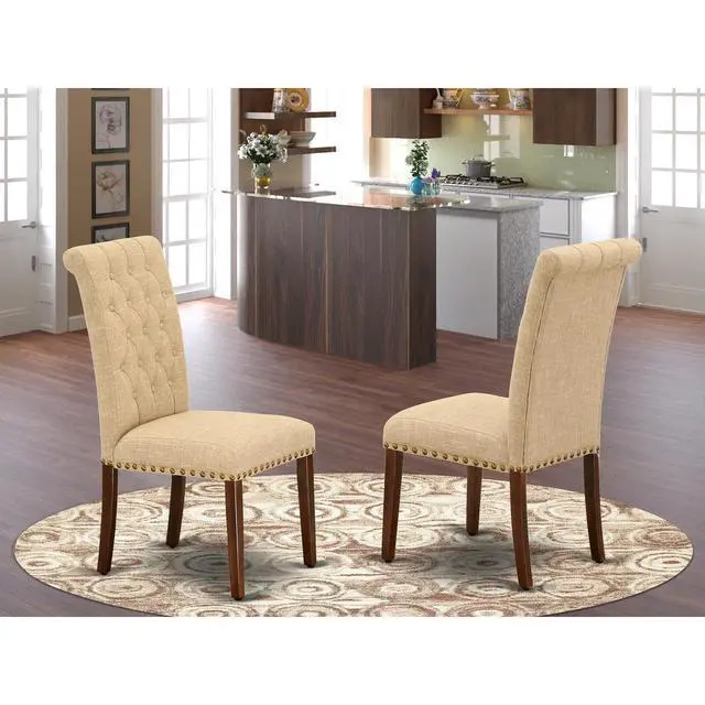 Alt view image 4 of 4 - Set of 2 Chairs BRP3T04 Bremond Parson Chair With Mahogany Leg And Linen Fabric Light Fawn